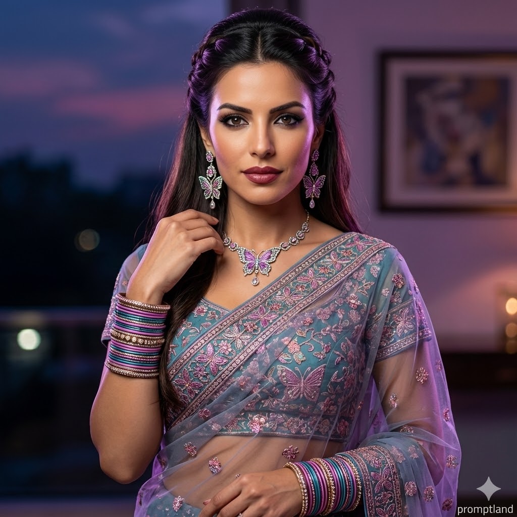 Butterfly Color Traditional Net Saree Portrait