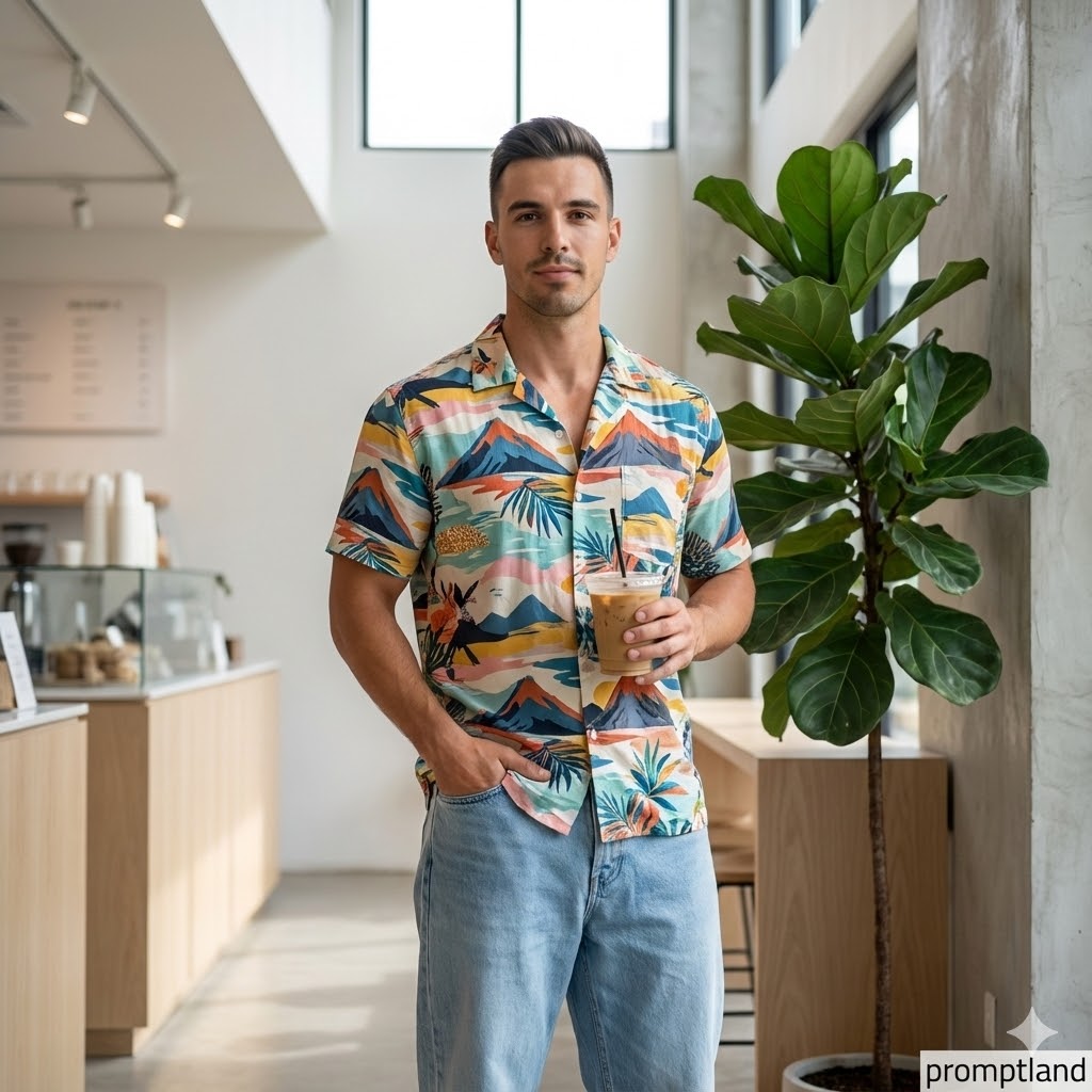 Modern Café Tropical Shirt Portrait