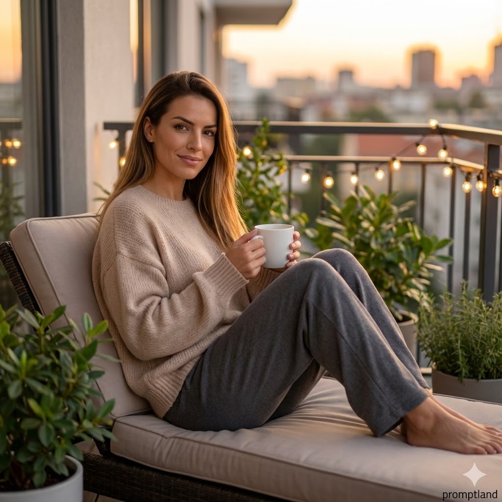 Balcony Golden Hour Coffee Scene