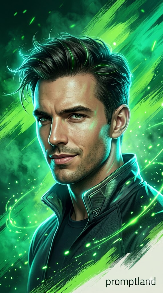 Futuristic Emerald Energy Portrait